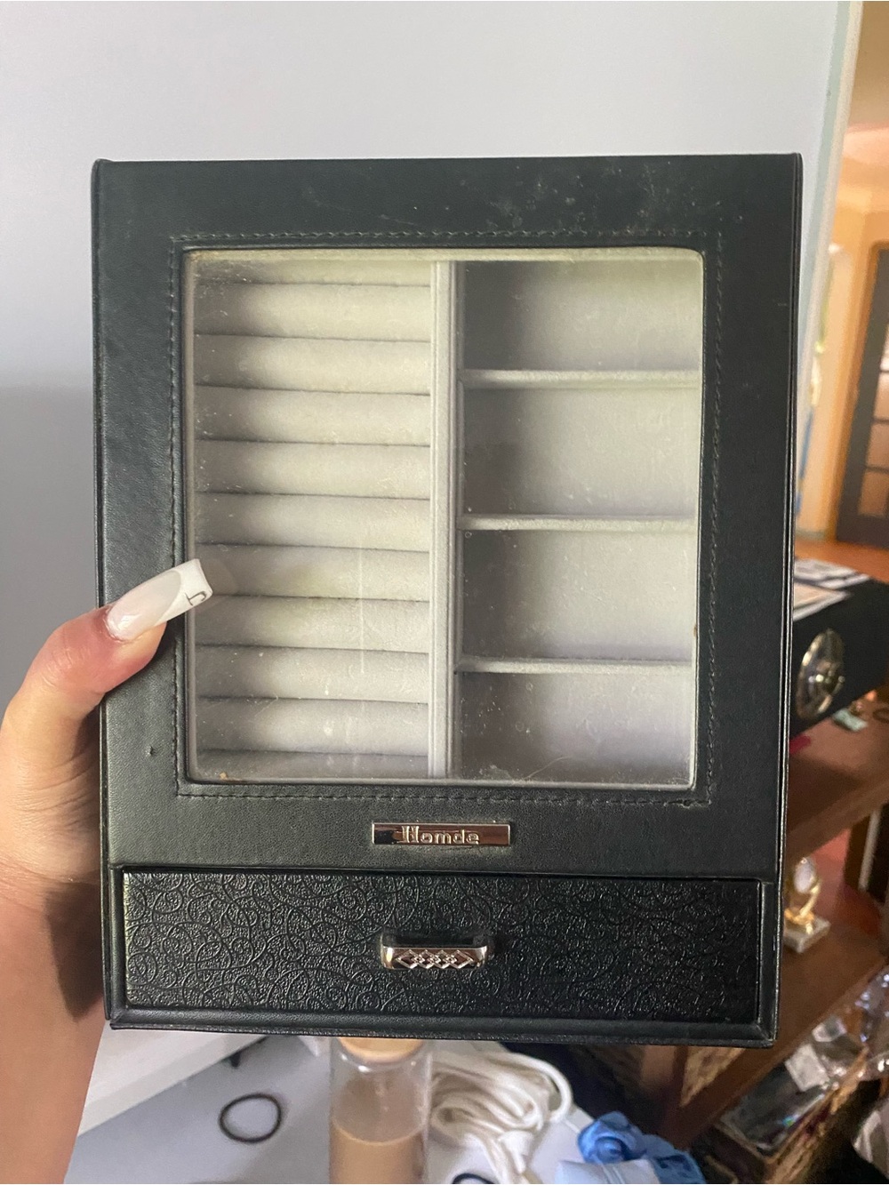 Black Jewelry Organizer with Glass Top and Drawer